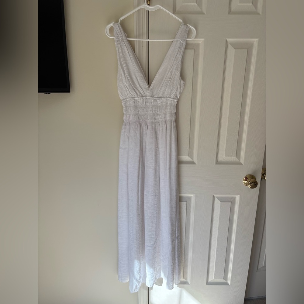 Abercrombie & Fitch White Maxi Dress – Size S Tall, Ruched Tank Style, Never Wor